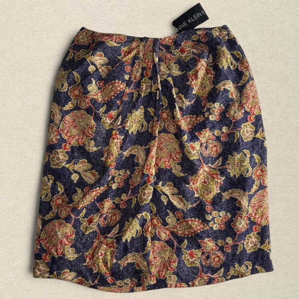 BNWT 100% Silk Navy Floral Pattern Wrap Skirt sz 6 Anne Klein